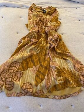 White House Black Market Mustard & Pink Floral Mini Dress